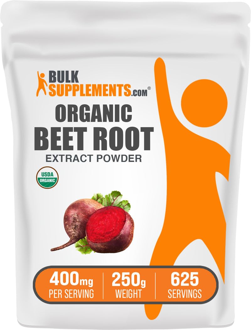 BulkSupplements Organic Beet Root Extract Powder bottle for daily wellness on the go.