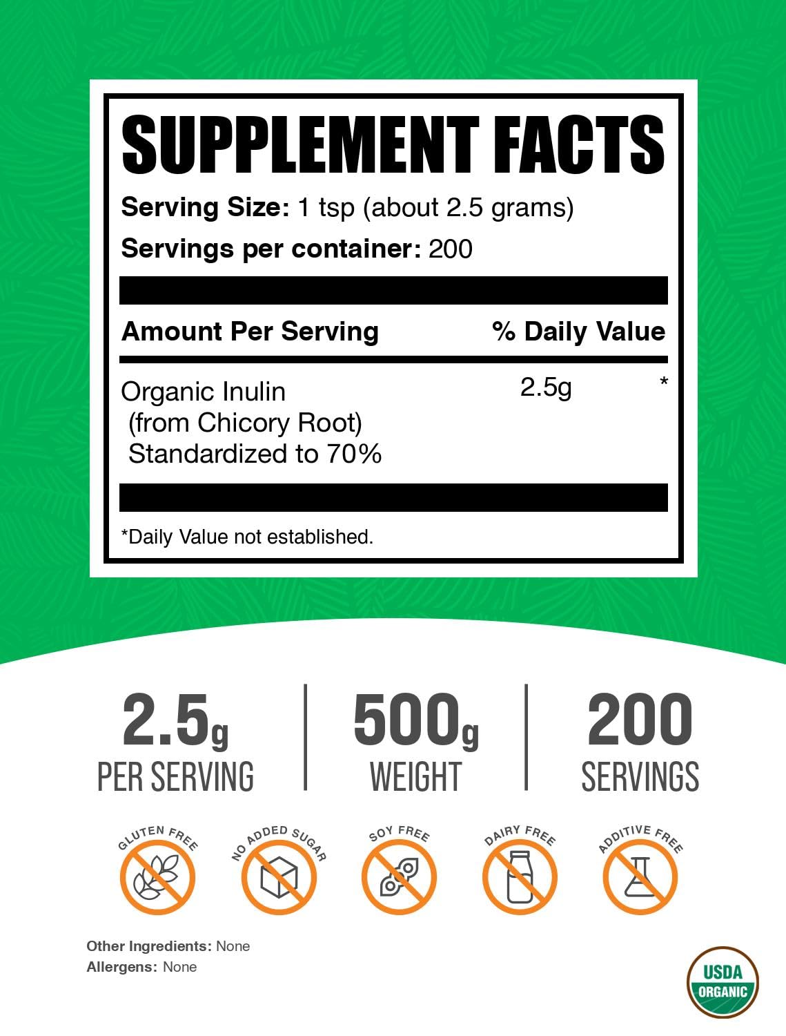 BulkSupplements Organic Inulin Powder scoop for convenient measurement