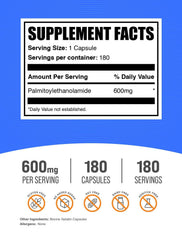 BulkSupplements Palmitoylethanolamide capsules close-up showing small, easy-to-swallow form.