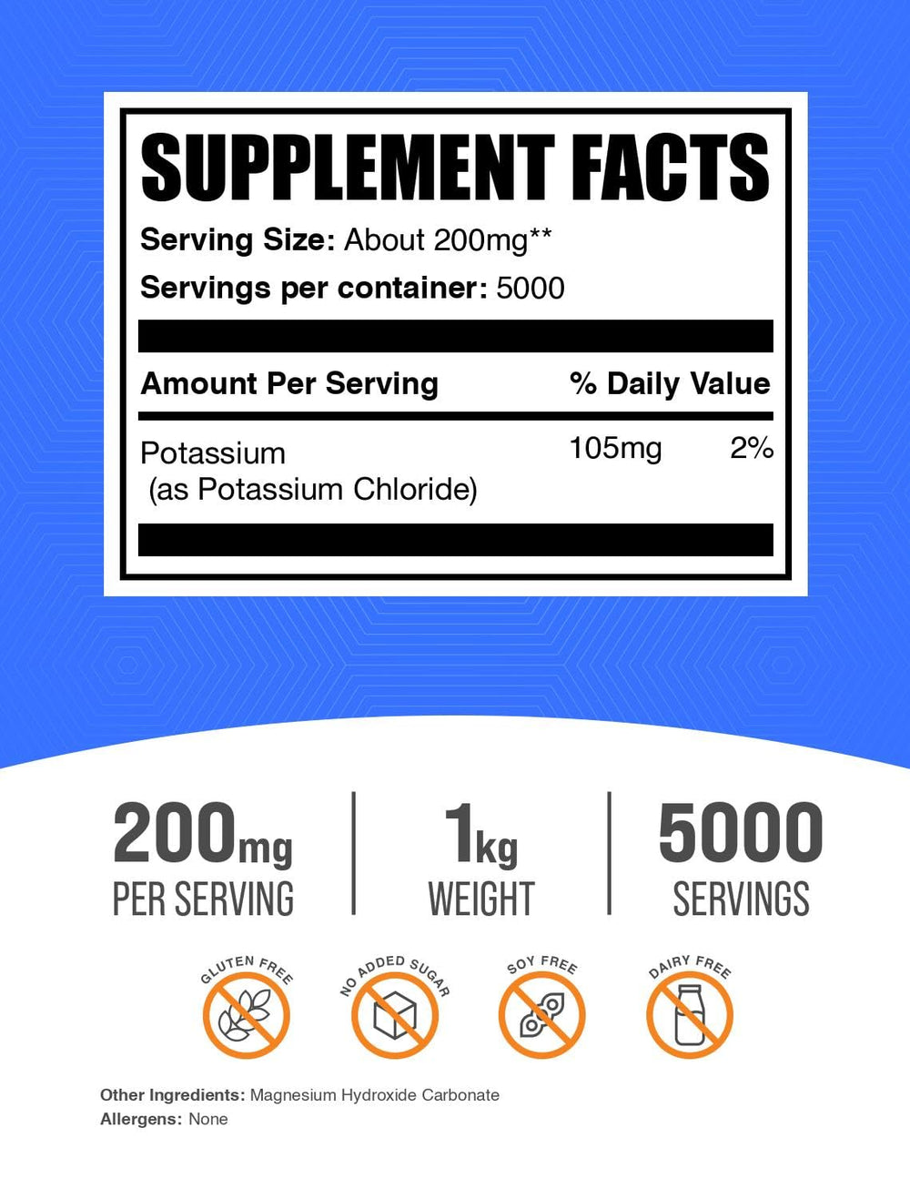 BulkSupplements Potassium Chloride powder scoop used to measure servings for hydration support.