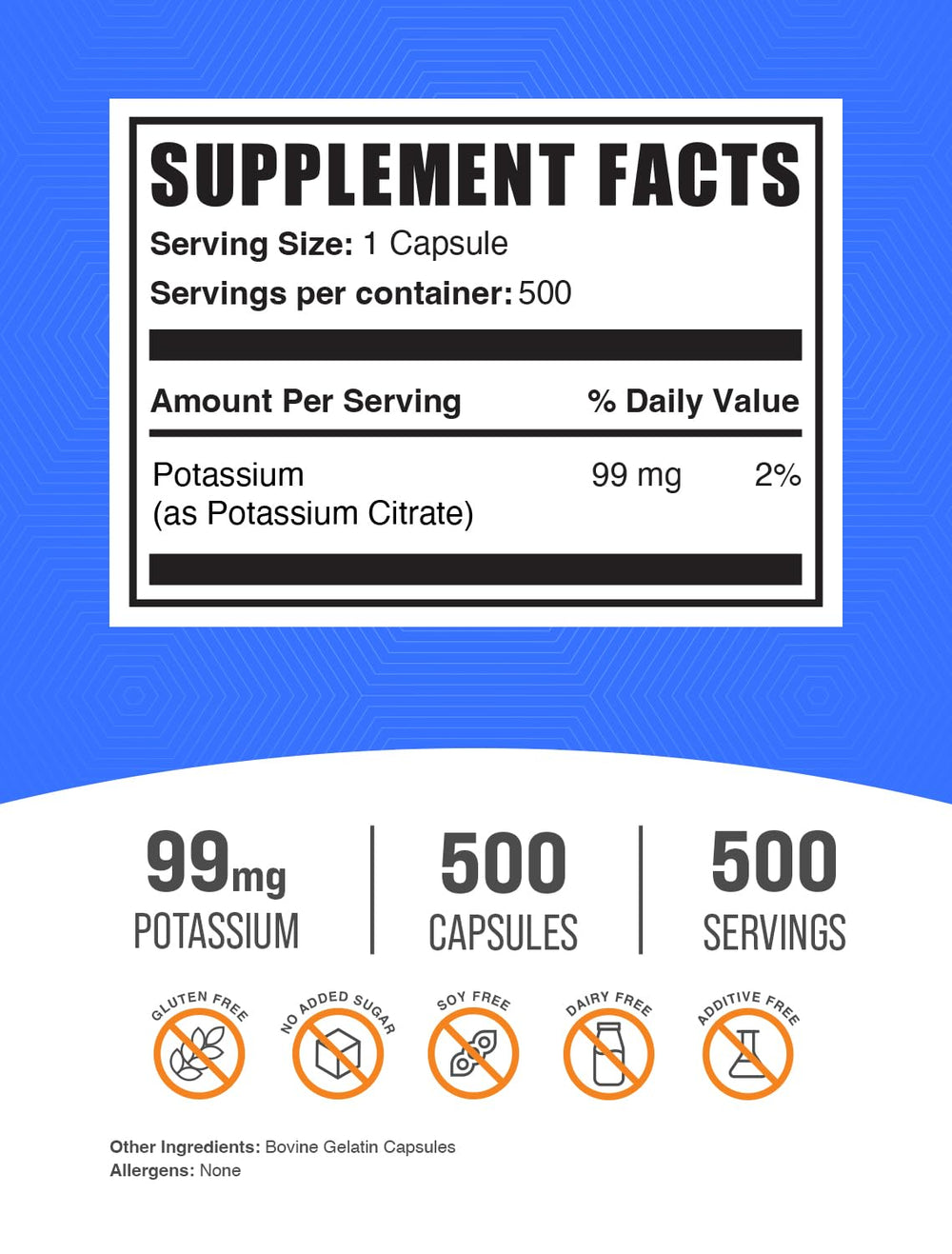 BulkSupplements Potassium Citrate Capsules closeup label for simple, trusted wellness addition