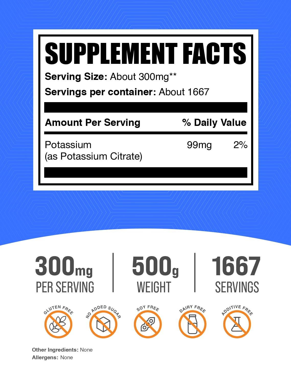 BulkSupplements potassium citrate powder scoop beside glass of water for easy mixing.