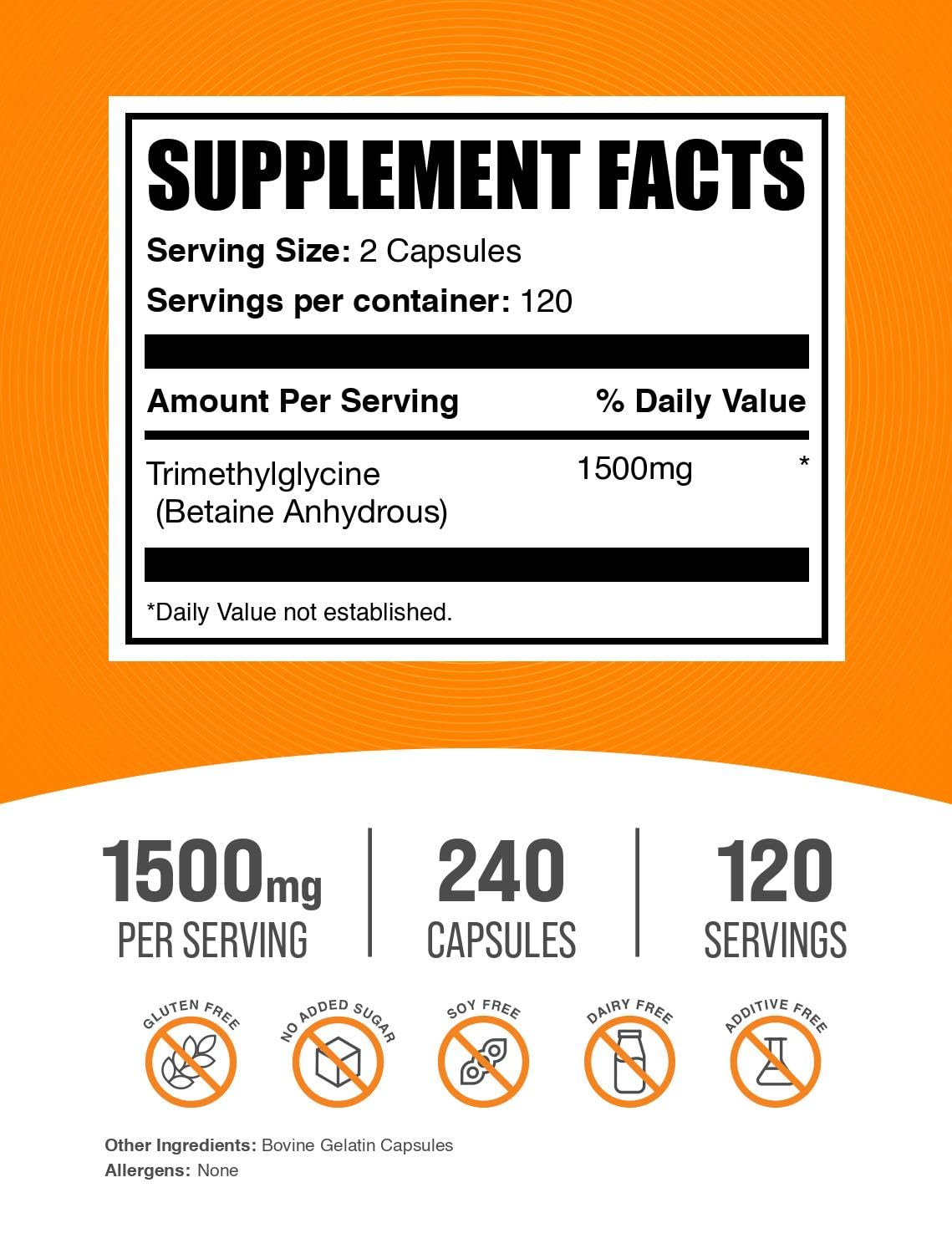 BulkSupplements TMG capsules packaging front, clear label for easy routine planning.