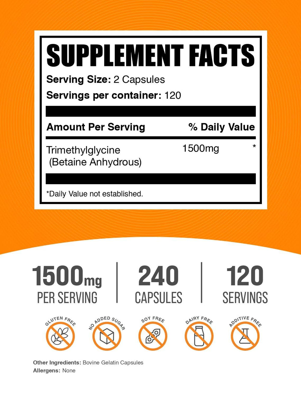 BulkSupplements TMG capsules packaging front, clear label for easy routine planning.
