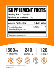 BulkSupplements TMG capsules packaging front, clear label for easy routine planning.