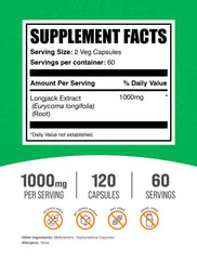 BulkSupplements Tongkat Ali Extract capsules pack front highlighting vegan-friendly formula.