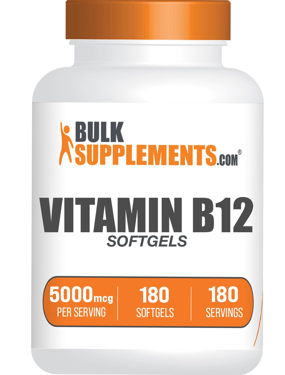 BulkSupplements Vitamin B12 5000 mcg softgel bottle ready for daily use and easy dosing