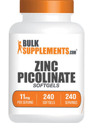 BulkSupplements Zinc Picolinate Softgels bottle on a clean surface for daily wellness.