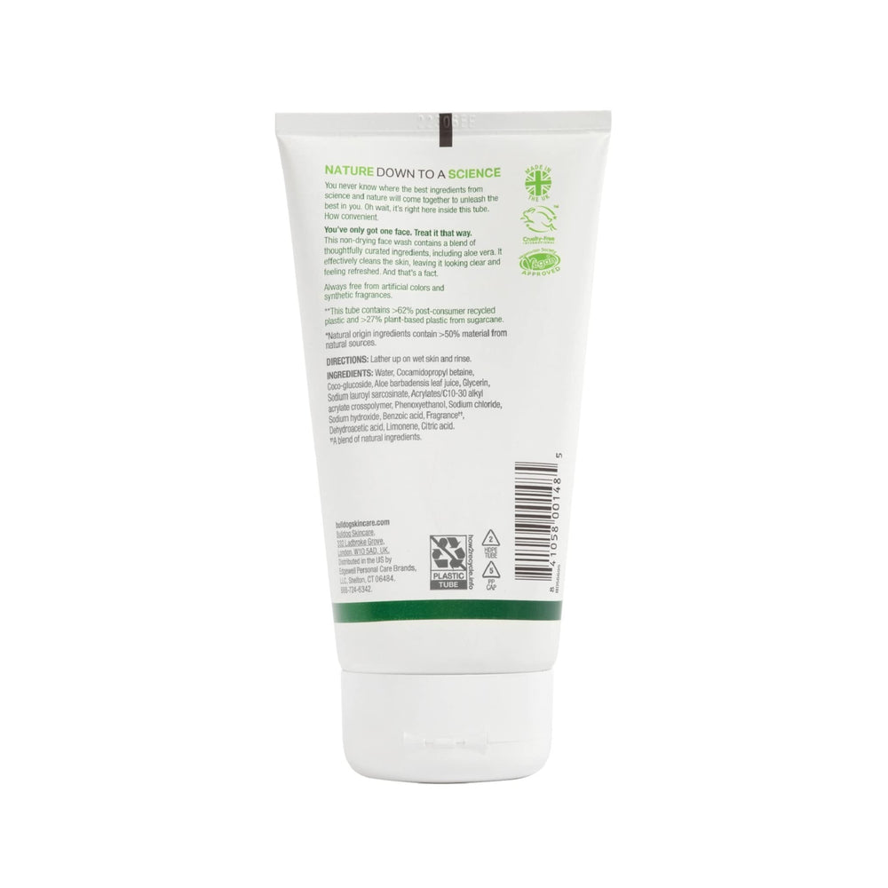 Aloe vera ingredient supports soothing cleanse in Bulldog wash.