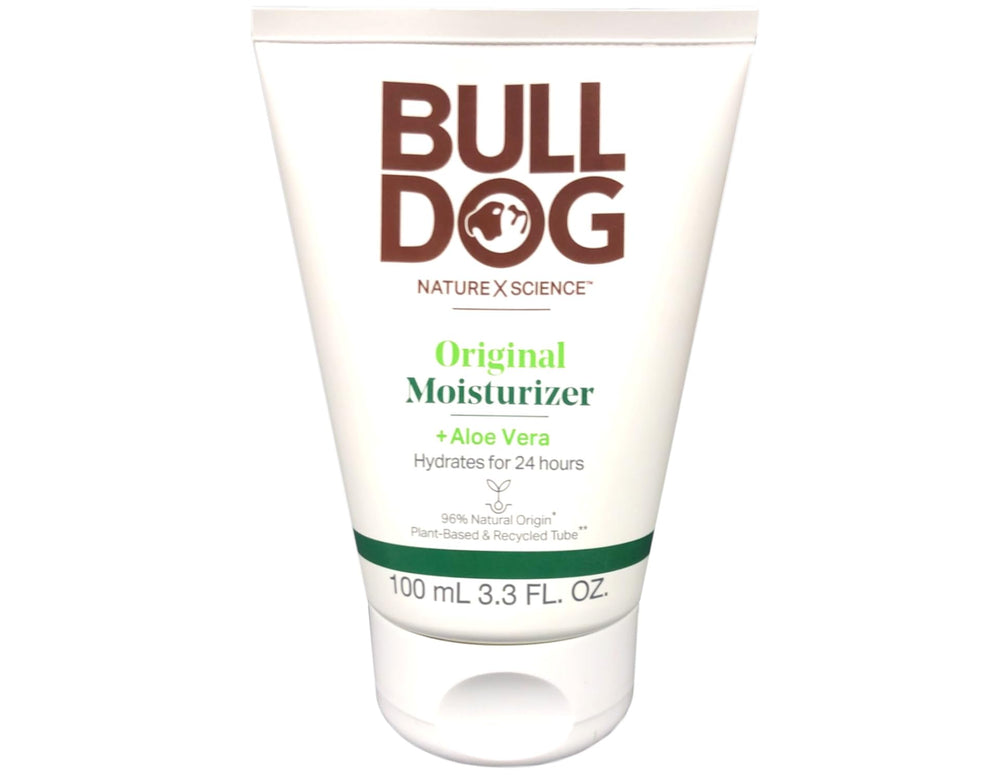Bulldog Original Moisturizer texture close-up shows lightweight, quick-absorbing cream.