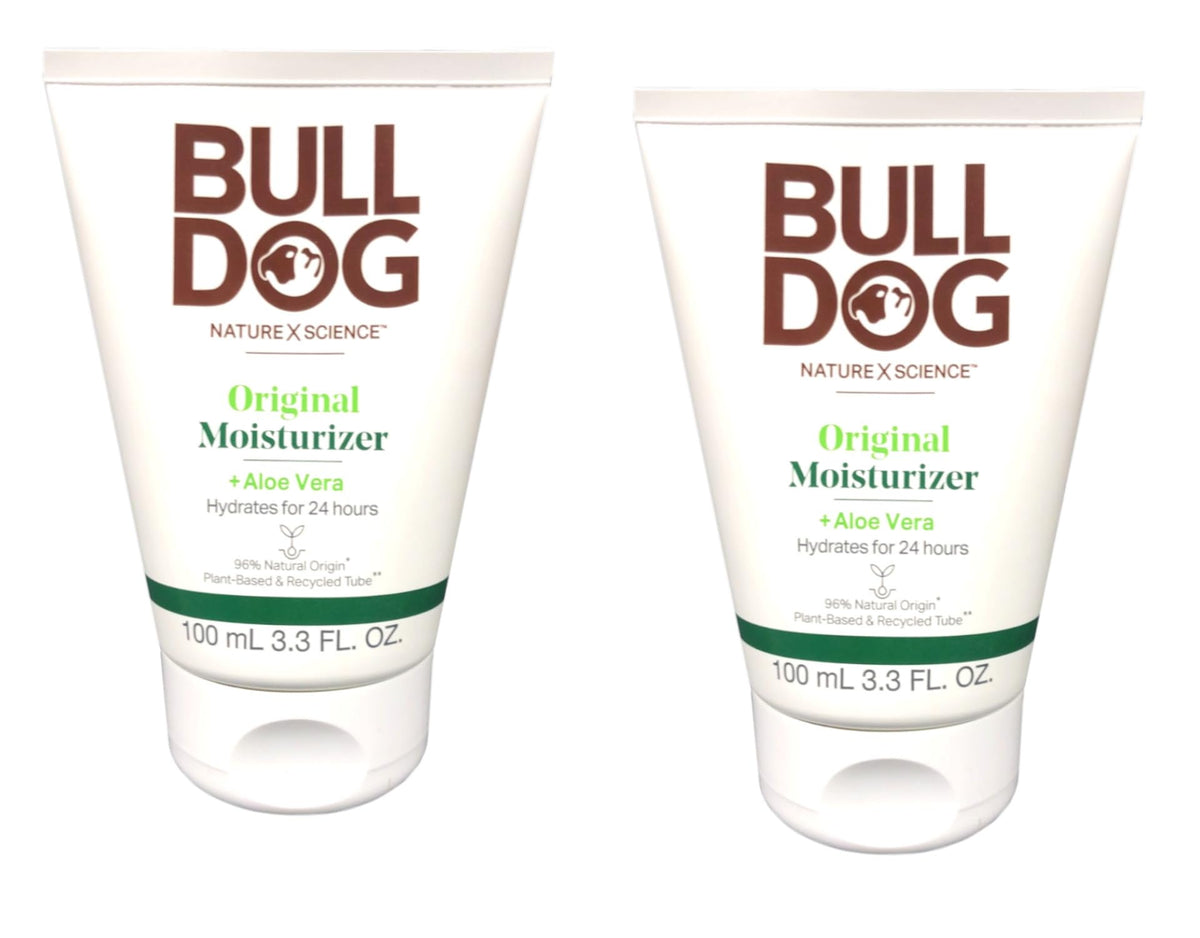 Bulldog Original Moisturizer with Aloe Vera bottle delivers soothing hydration.