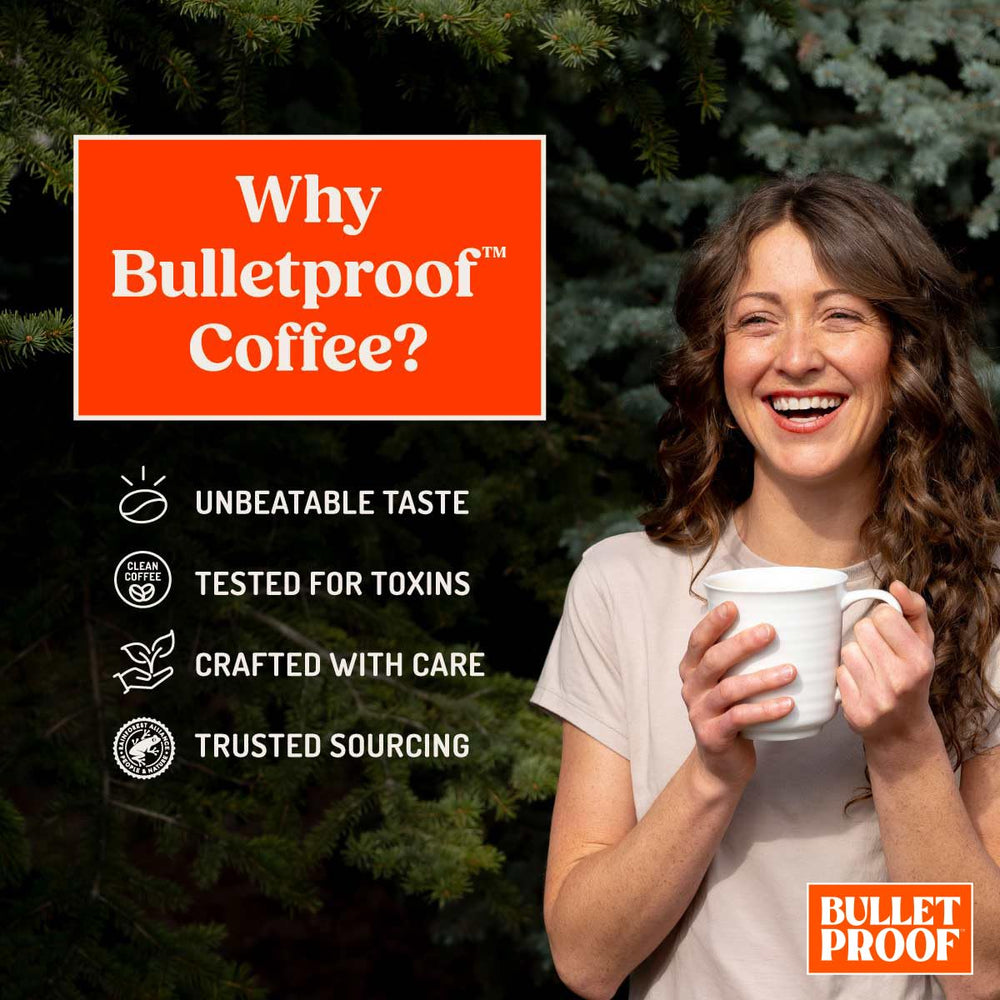 Bulletproof Arabica beans image emphasizes premium cup quality and aroma.