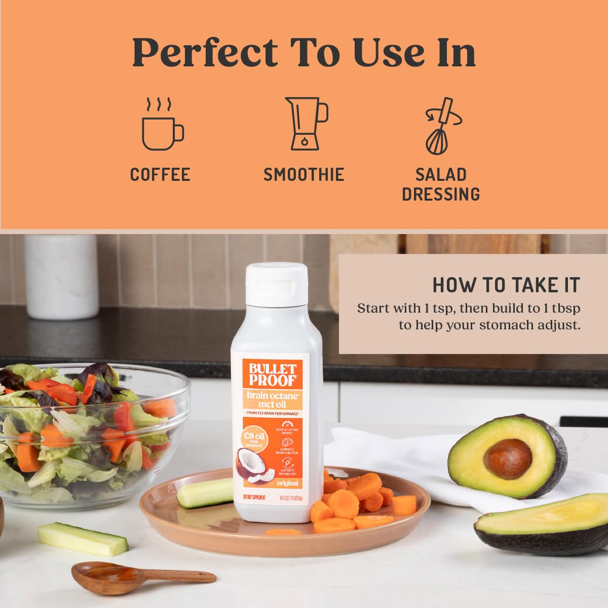 Bulletproof Brain Octane C8 MCT Oil label highlights purity and ingredients