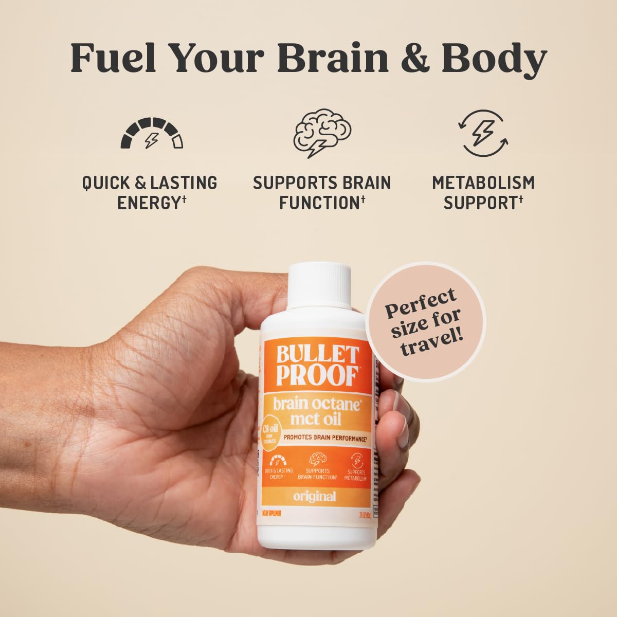 Bulletproof Brain Octane C8 MCT Oil being poured into a cup to boost energy.