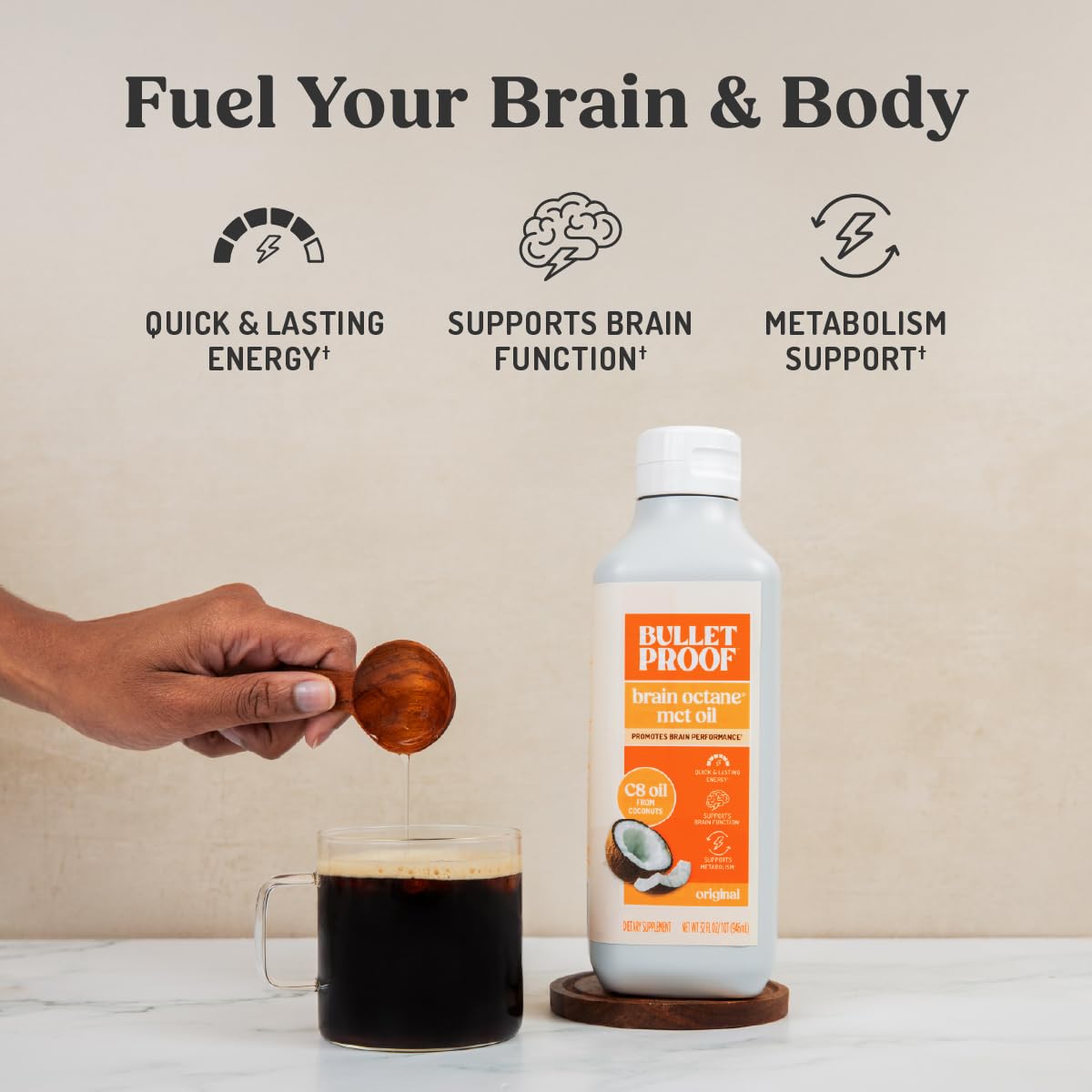 Bulletproof Brain Octane C8 MCT Oil pour demonstrating a flavor-neutral oil