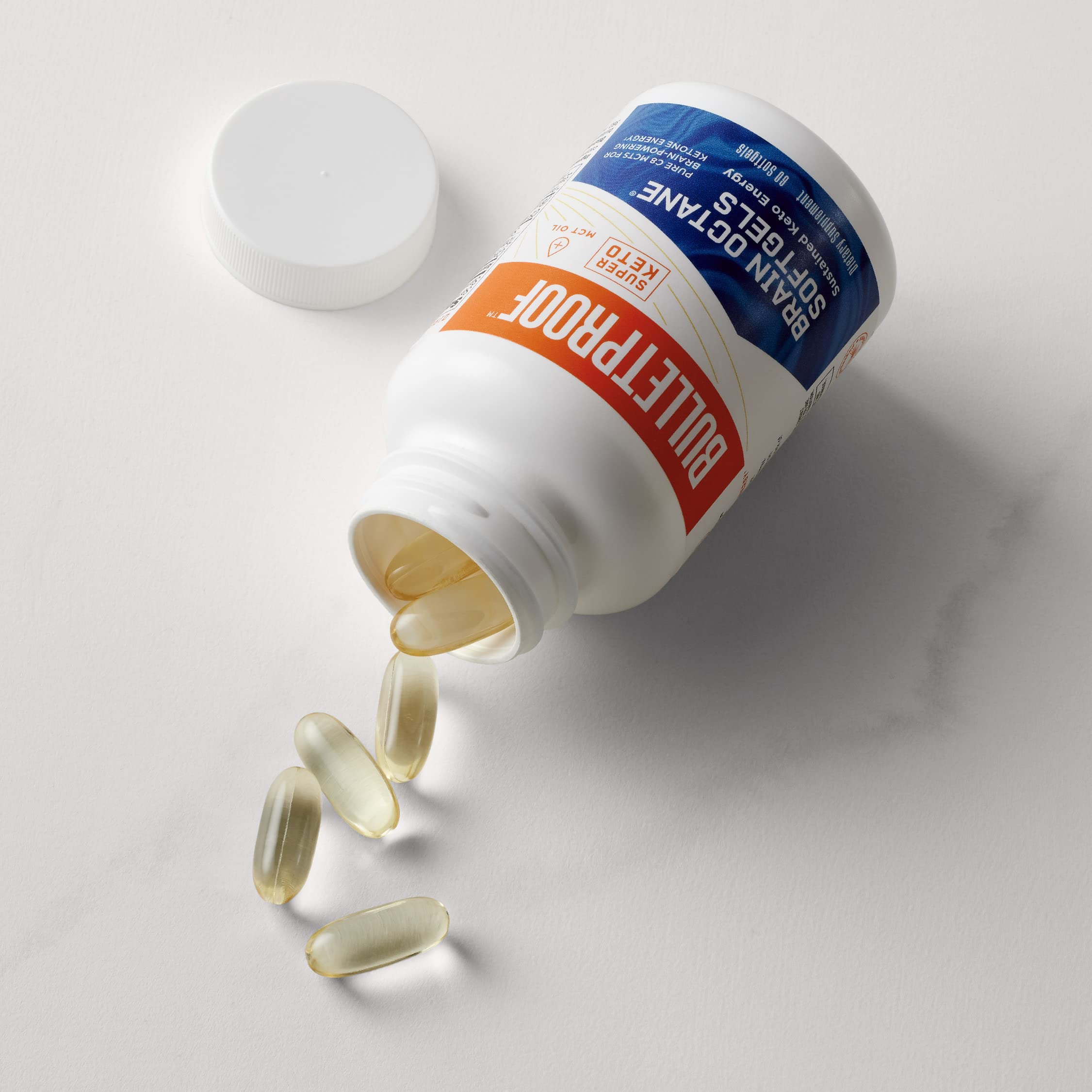 Bulletproof Brain Octane Softgels coconut-origin source label highlighting quality ingredients.