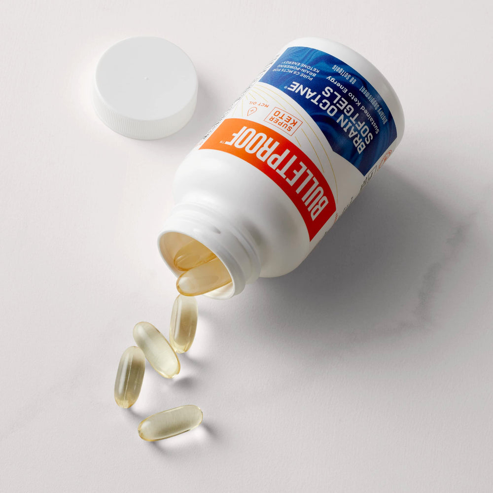 Bulletproof Brain Octane Softgels coconut-origin source label highlighting quality ingredients.