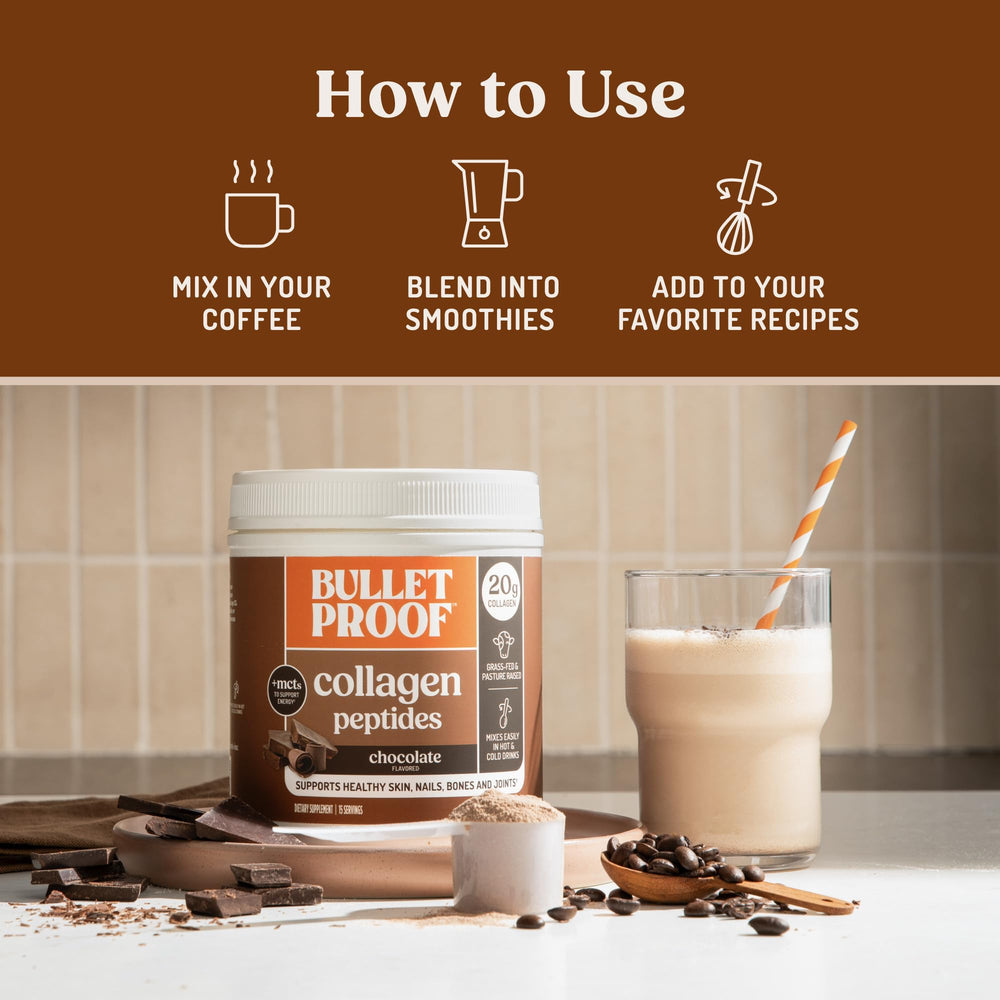 Bulletproof Chocolate Collagen MCT smoothie with rich texture being prepared