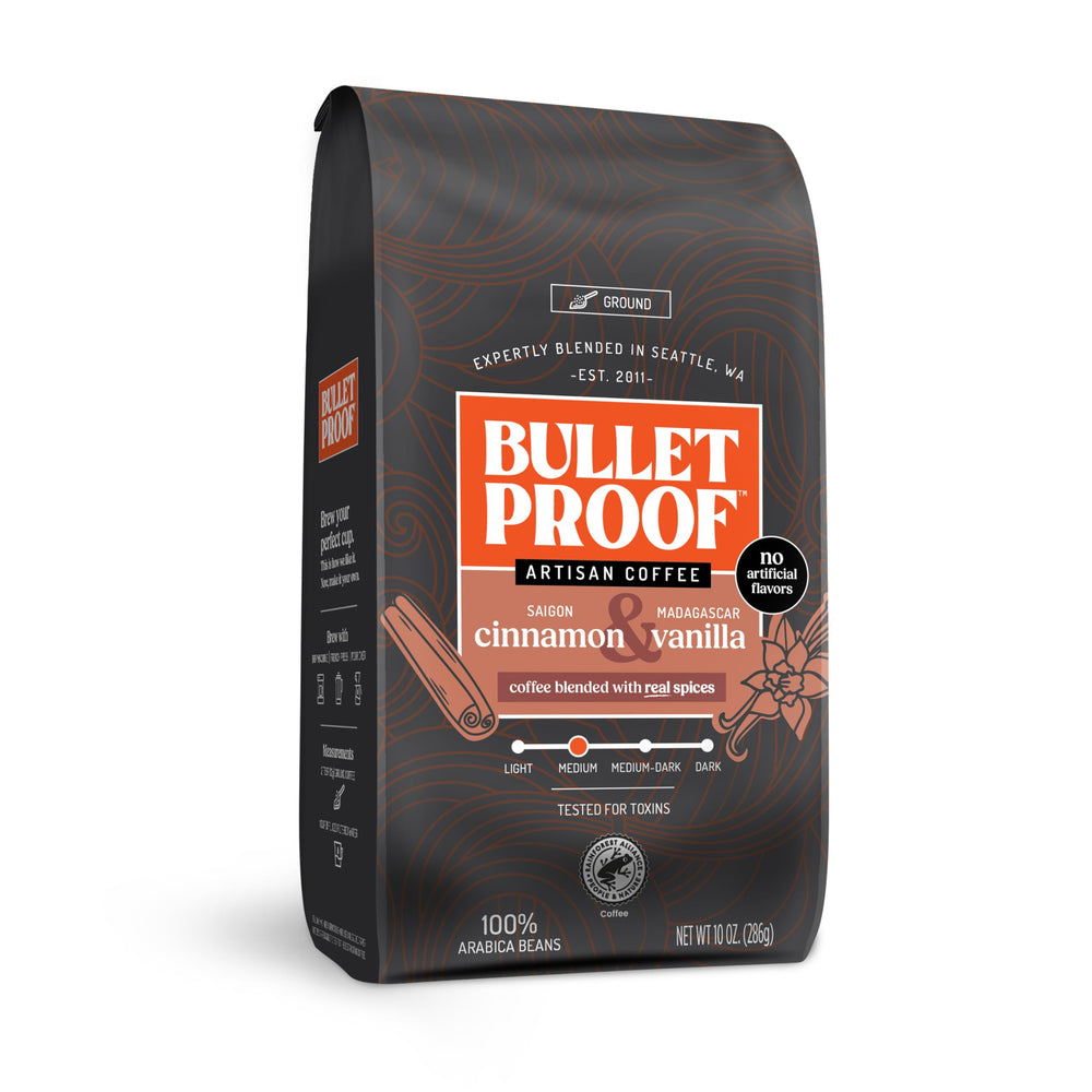Bulletproof Cinnamon Vanilla coffee bag with bold aroma for a comforting morning ritual