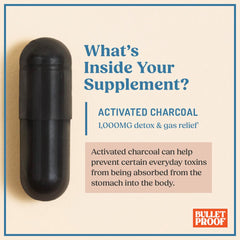 Bulletproof Coconut Charcoal on a kitchen counter suggesting digestive support.