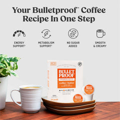 Bulletproof coffee creamy cup showing smooth texture and rich flavor.