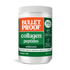 Bulletproof Collagen Peptides bottle on shelf; smooth, sugar-free protein for daily routines.