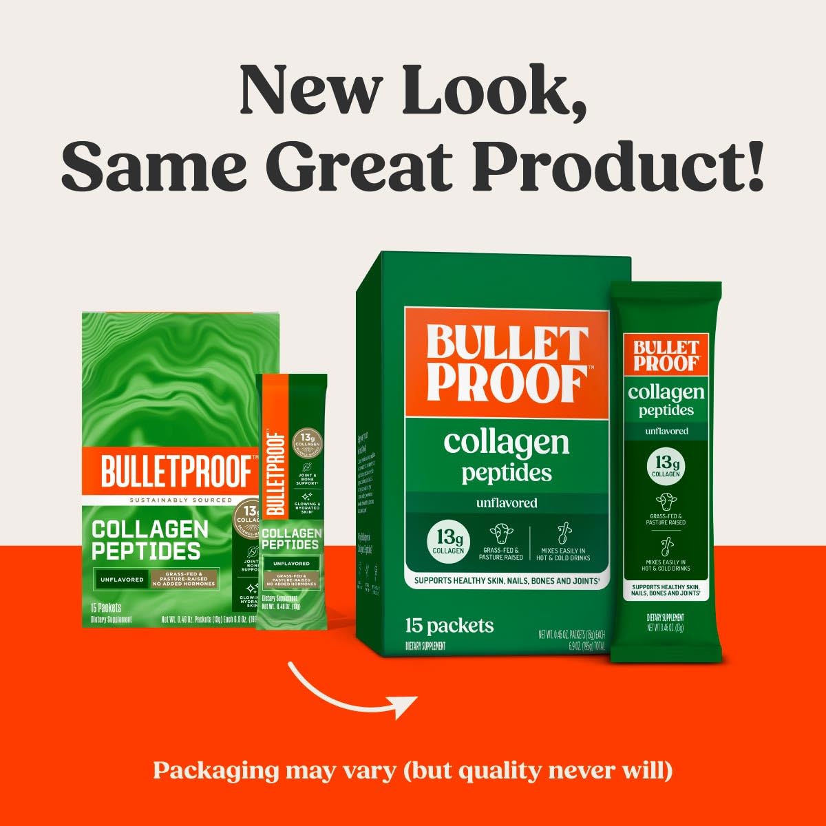 Bulletproof collagen packet pour demonstrates convenient single-serving transfer.