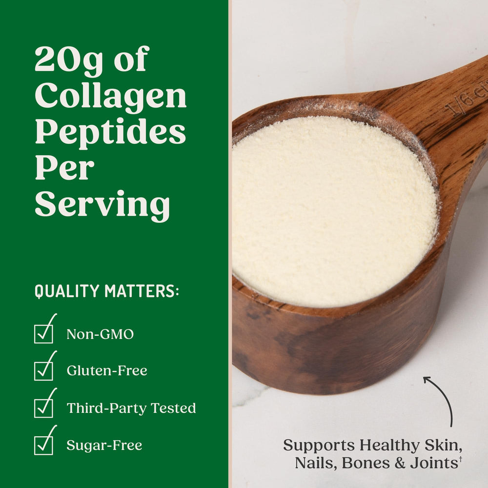 Bulletproof collagen peptides grass-fed label closeup, emphasizes pasture-raised sourcing.