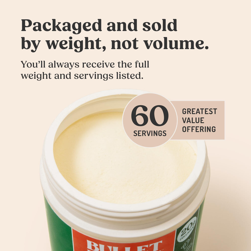 Bulletproof Collagen Peptides nutrition facts closeup highlights non-GMO and gluten-free attributes