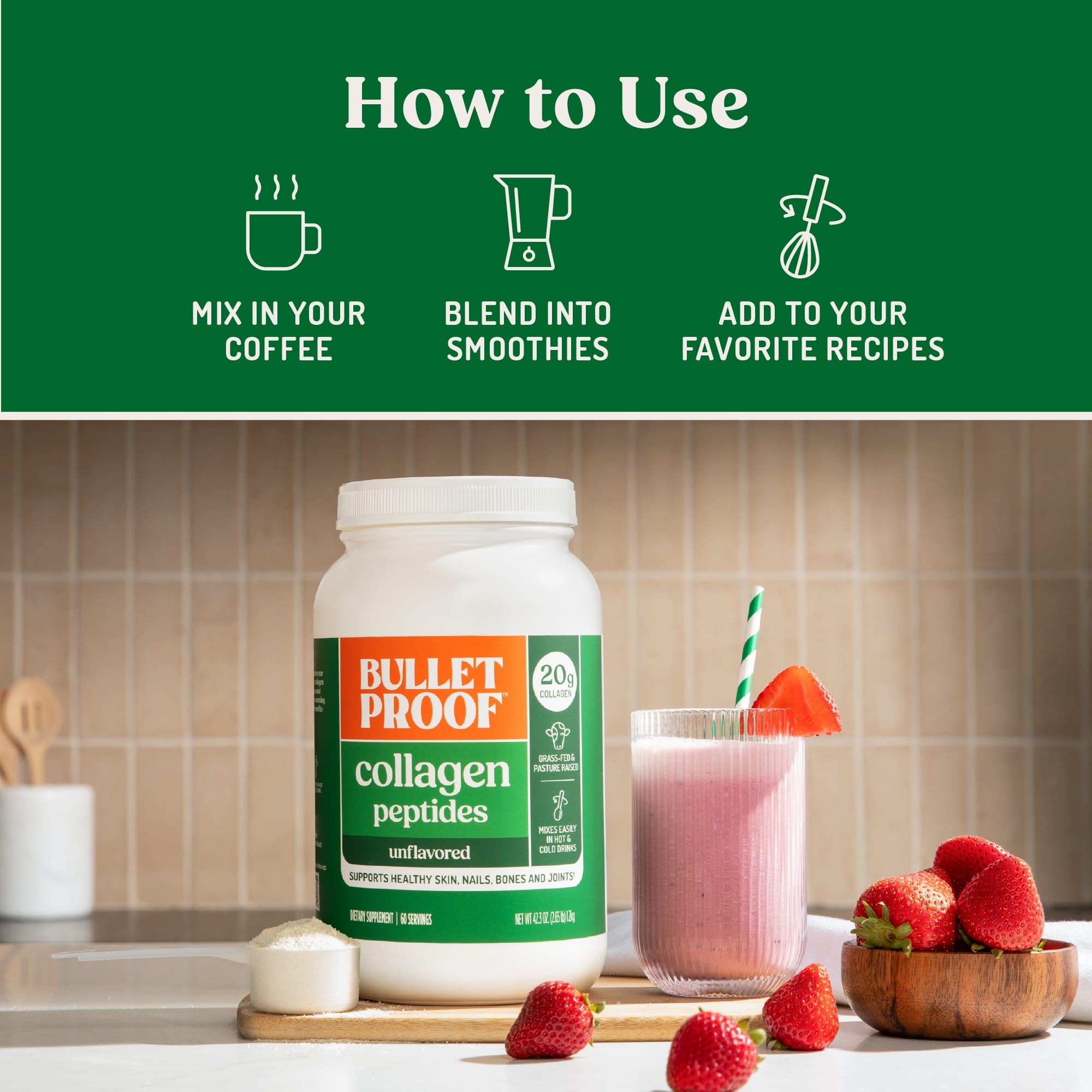 Bulletproof Collagen Peptides smoothie blender adds flavorless protein to smoothies