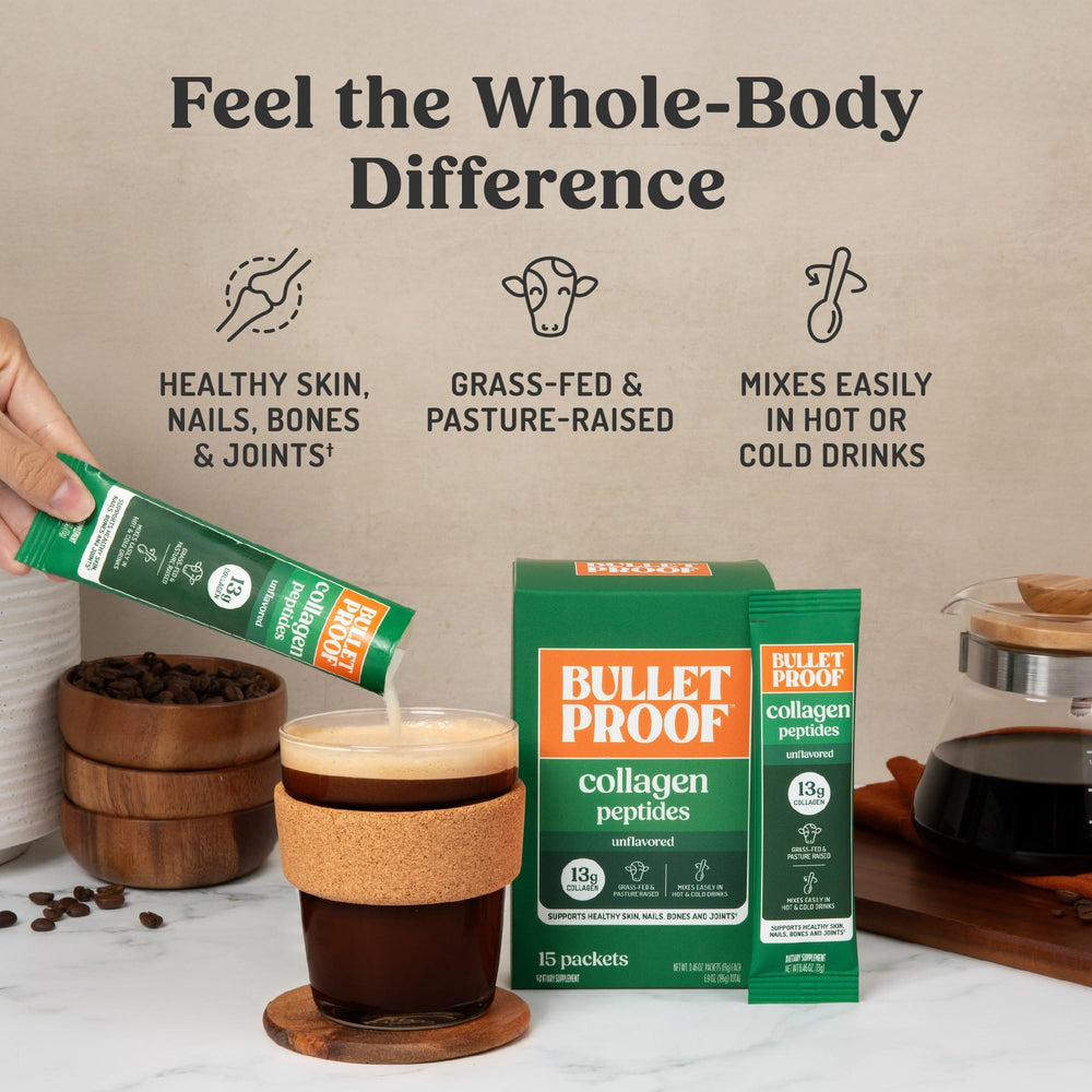 Bulletproof collagen in a smoothie bowl for added protein texture.