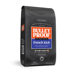 Bulletproof French Kick dark roast whole bean coffee 12oz bag for a fresh morning brew
