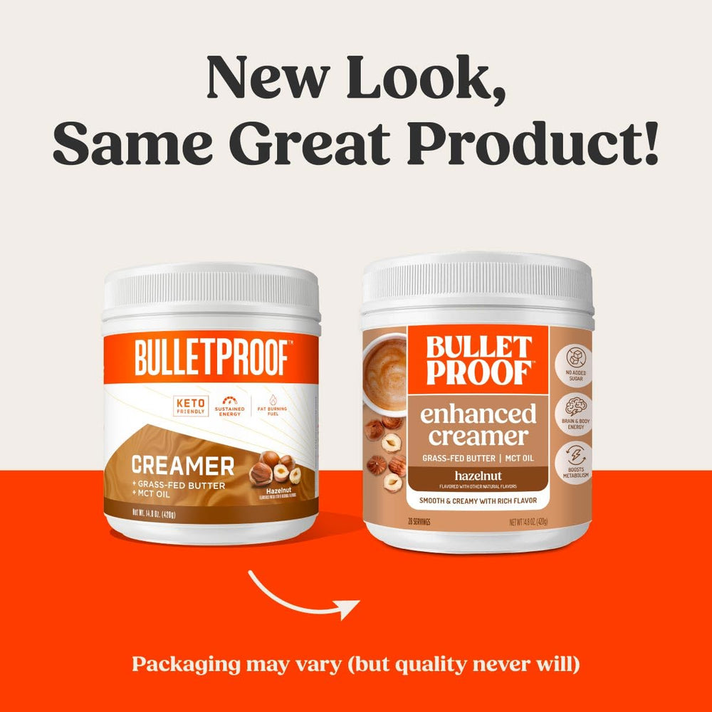 Close-up of Bulletproof Hazelnut Creamer texture atop a hot beverage.