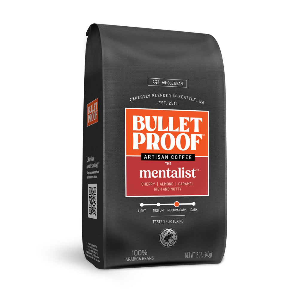 Bulletproof The Mentalist 12oz bag front view for a bold morning brew.