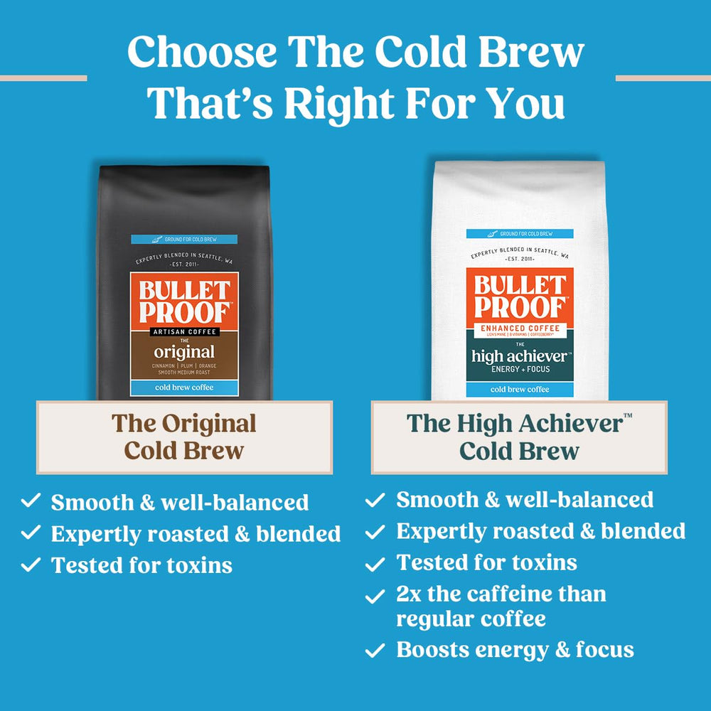 Bulletproof Original Cold Brew cup scene, inviting morning ritual and aroma.