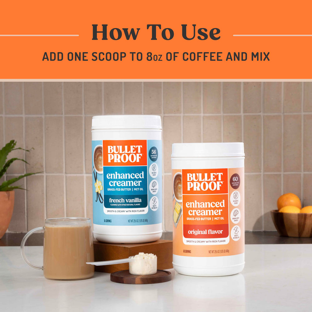Bulletproof Original Creamer mug with coffee for morning energy