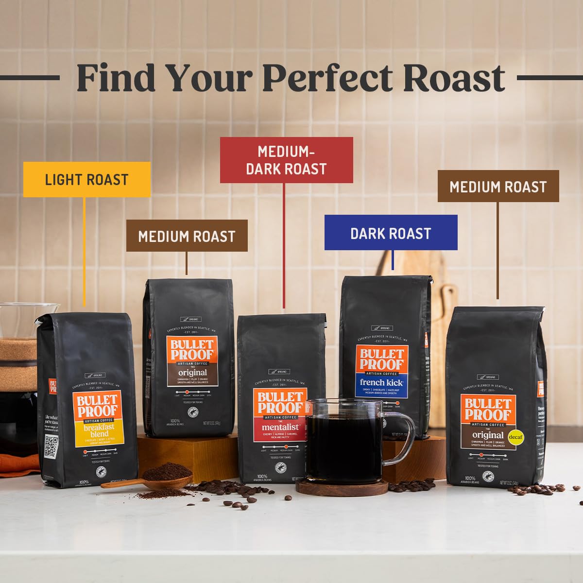 Bulletproof Original Medium Roast Rainforest Alliance packaging signaling sustainable sourcing.