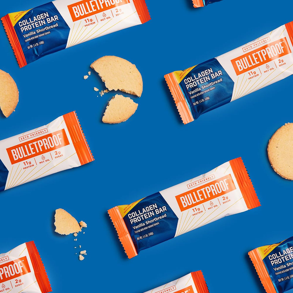 Bulletproof Vanilla Shortbread Bar wrapped package highlighting gluten-free ingredients