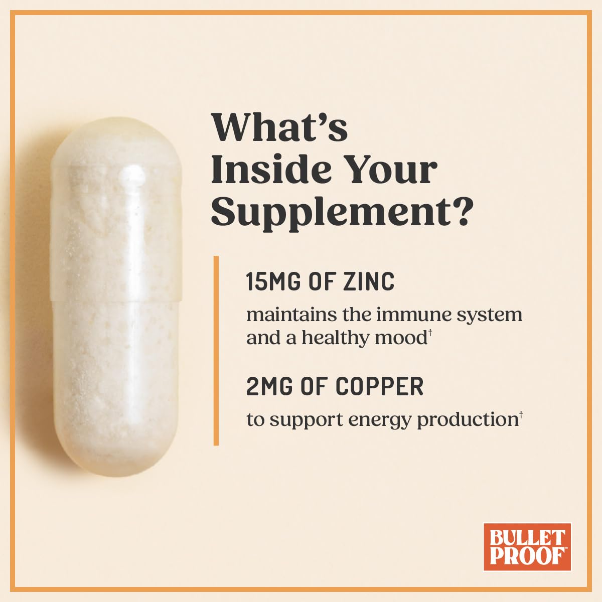 Bulletproof Zinc with Copper daily-use scene with capsule and glass of water
