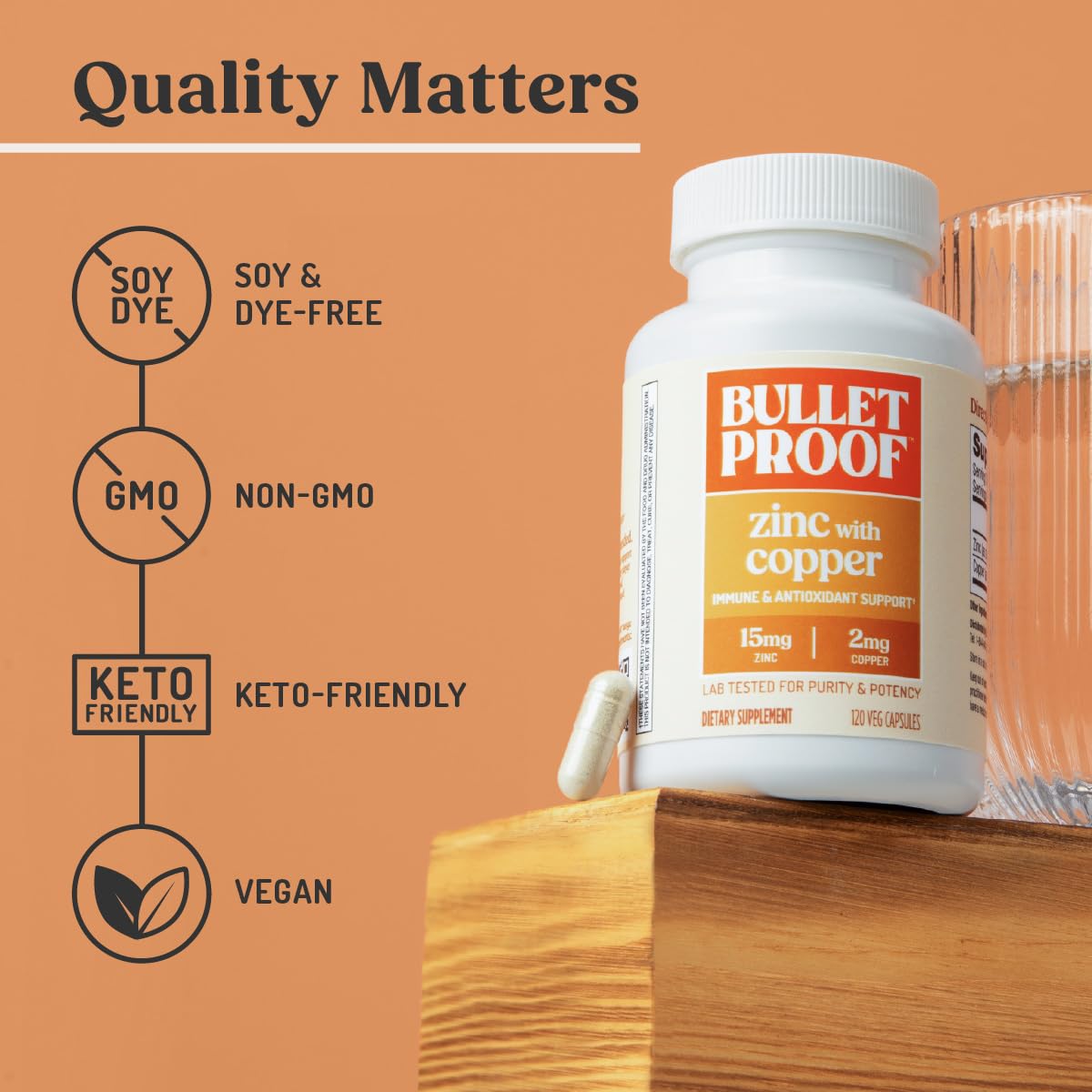 Bulletproof Zinc with Copper bottle on kitchen counter suggest convenient wellness routine