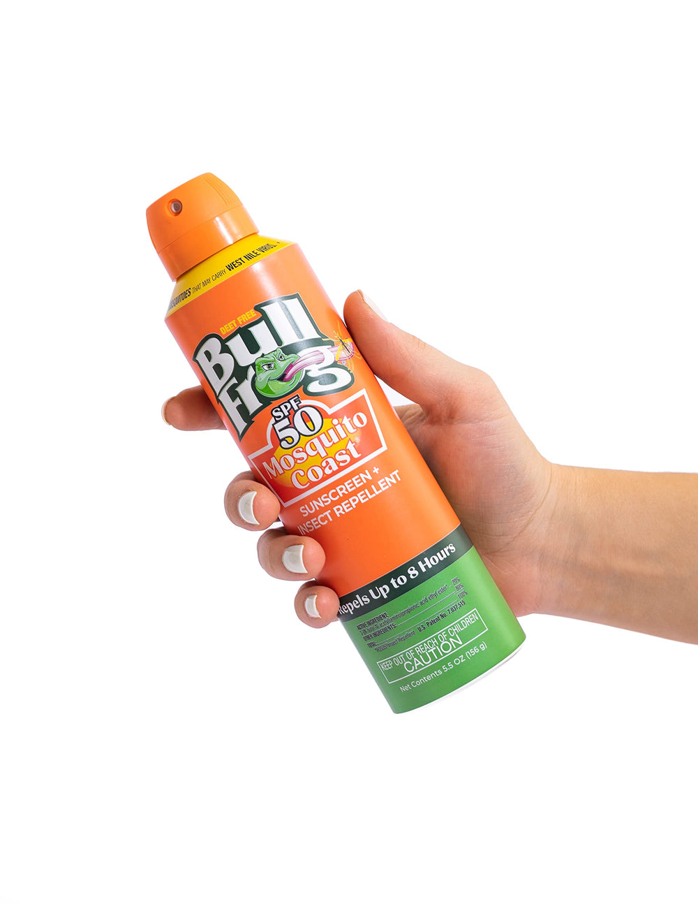 Bullfrog Mosquito Coast SPF 50 sunscreen label communicates two-in-one use.