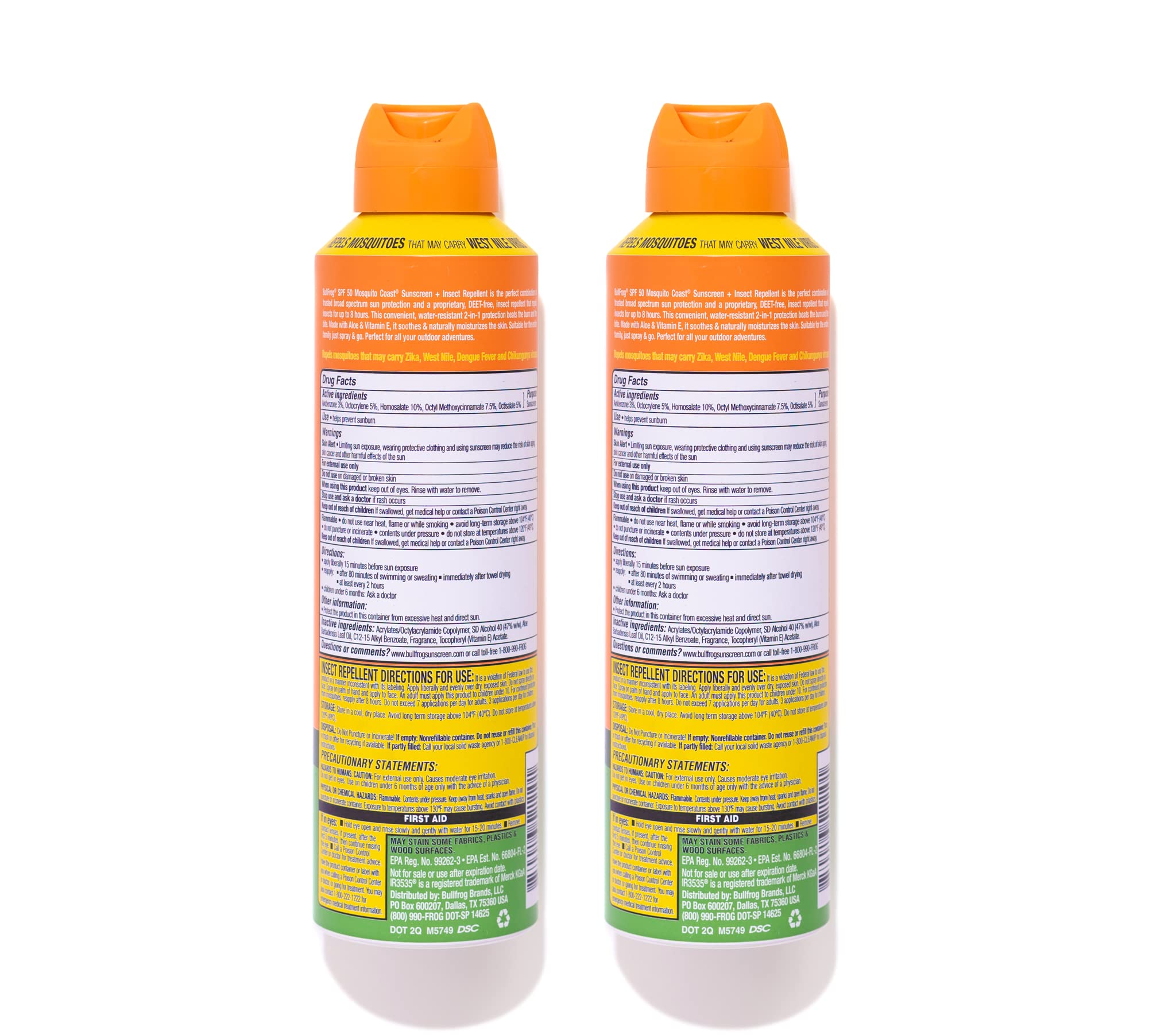 Bullfrog Mosquito Coast bottle back highlights DEET-free and oxybenzone-free formula for sun and bug defense
