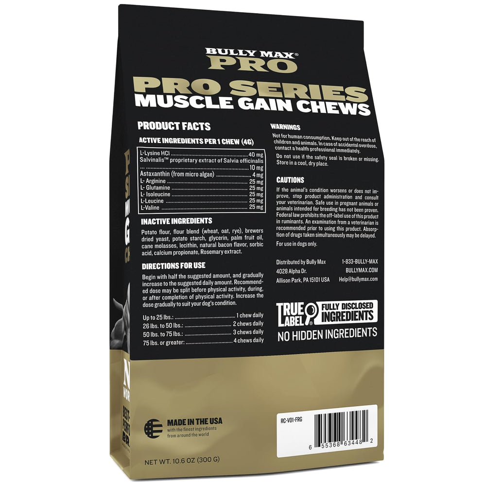 Bully Max Muscle Gain chews serving portion highlighting convenient daily protein boost