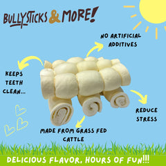 Bullysticks & More beef cheek rolls texture, single-ingredient digestible chew.