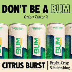 BUM Energy Citrus Burst glass pouring to showcase light fizz and citrus aroma.
