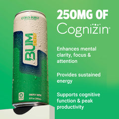 BUM Energy Citrus Burst ingredient label highlights citicoline and caffeine.