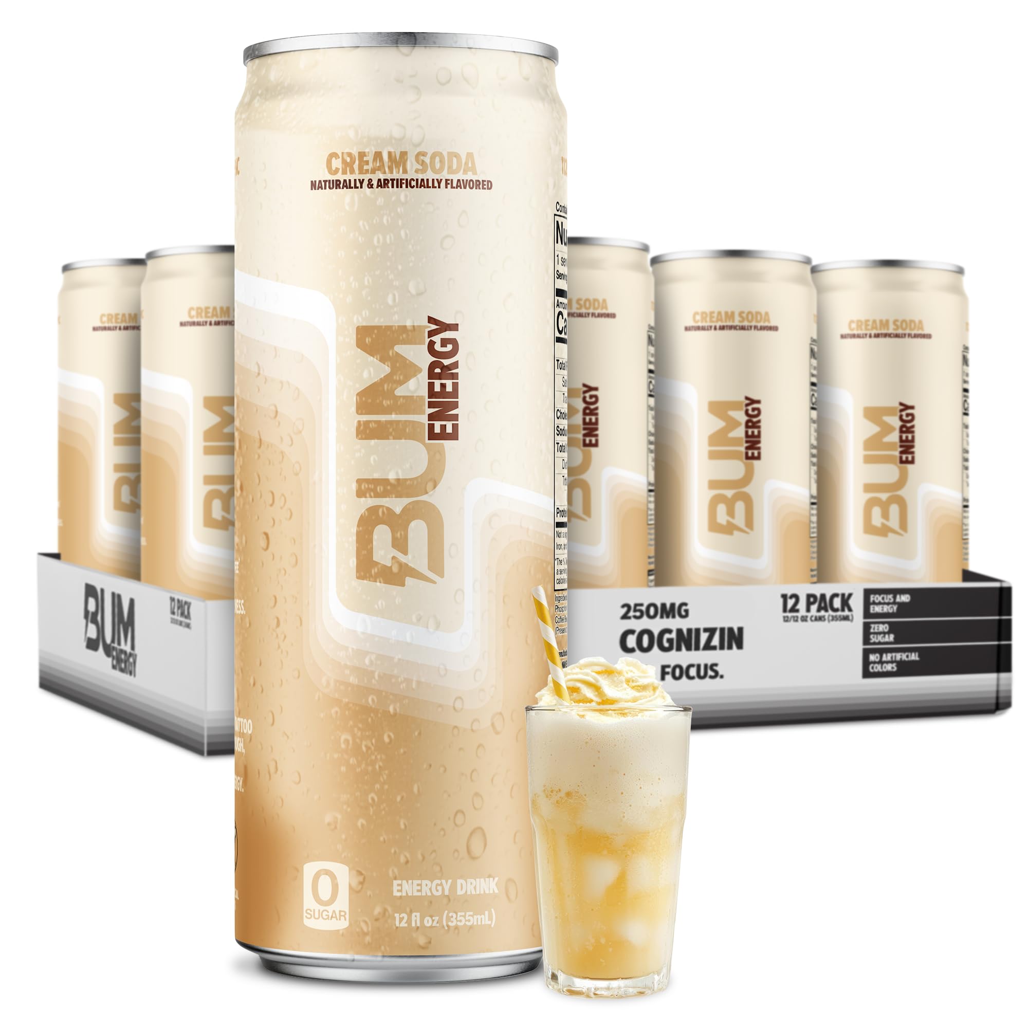 Bum Energy Cream Soda can delivering quick energy and crisp flavor.