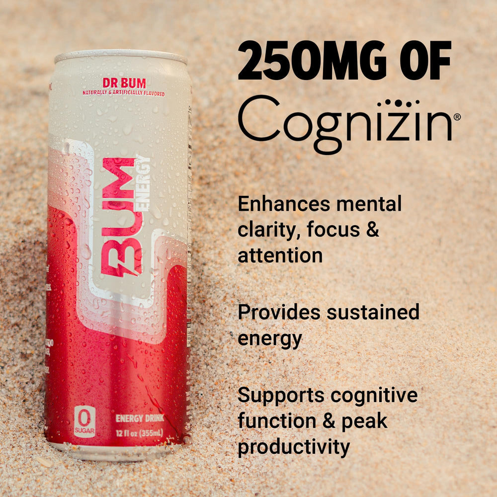 Bum Energy can on a work desk setup for productivity.