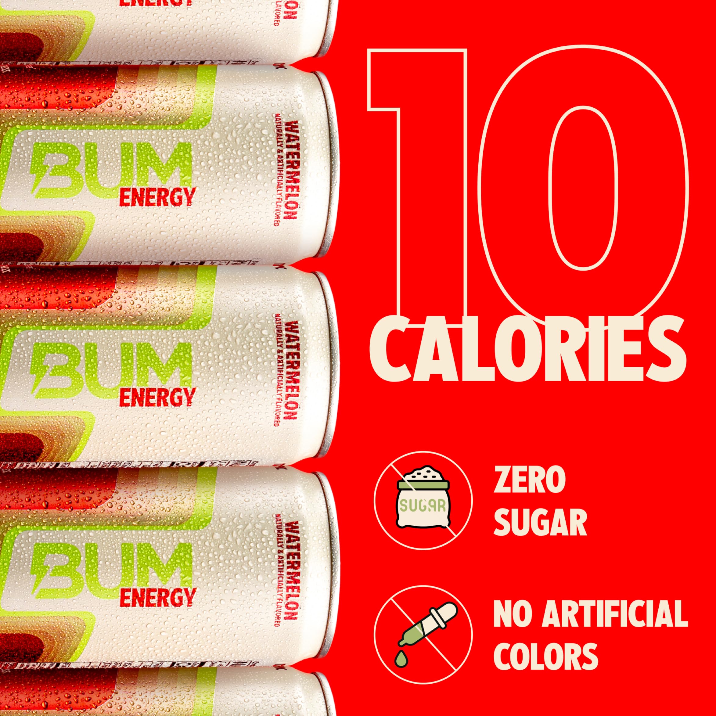 Bum Energy no artificial colors seal emphasizes clean ingredients.