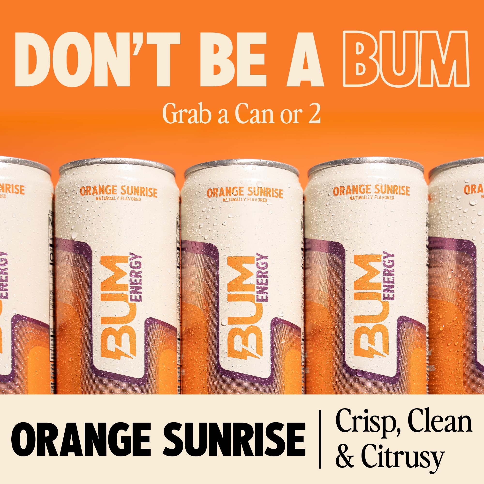 BUM Energy Orange Sunrise pouring into a glass for an immediate focus boost.